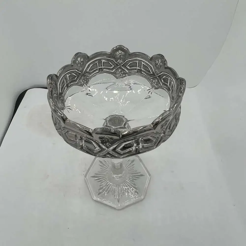 Vintage Athenia Clear Round Compote by Tiffin-Franciscan silver incrusted Bowl